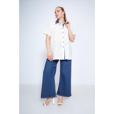 Chemise brodée avec col en jean rayé JEAN-MARC PHILIPPE