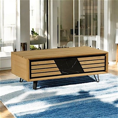Table basse 1 tiroir chêne blanc décor graphique ESSEN PIER IMPORT