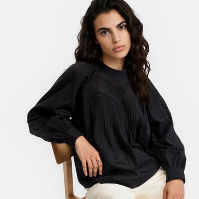 Blusa de gola redonda, com bordados, de estilo boémio LA REDOUTE COLLECTIONS