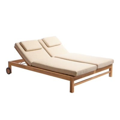 Bain de soleil double inclinable en teck massif avec coussins beige chiné  PALOMBAGGIA BERAH GETAH