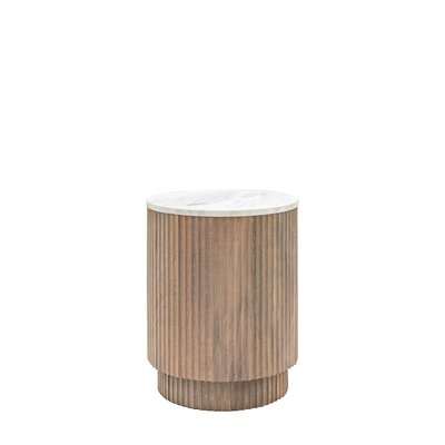 Manor Round Ribbed Wood Side Table with Marble Top ÉDITÉ