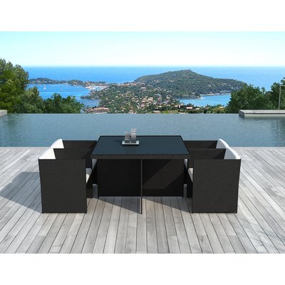 Salle à manger de jardin table carrée 115cm + 4 fauteuils en résine noire PIER IMPORT