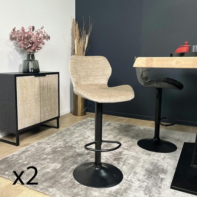 Chaise de bar moderne en velours taupe réglable en hauteur (lot de 2) PALERME PIER IMPORT