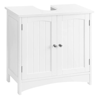 Meuble sous vasque blanc avec 2 Portes et 1 étagère réglable - L60 cm CALICOSY