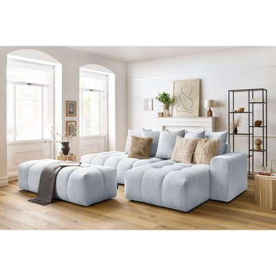 Canapé d'angle fixe 4 places en velours avec pouf, MONT-BLANC BOBOCHIC