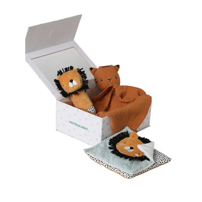 Coffret cadeau 3 pièces : doudou lange + hochet + livre imagier VERTBAUDET