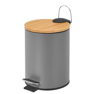 Poubelle de salle de bain en métal gris et bambou 5L WADIGA