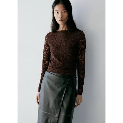 Top dentelle en velours MANGO