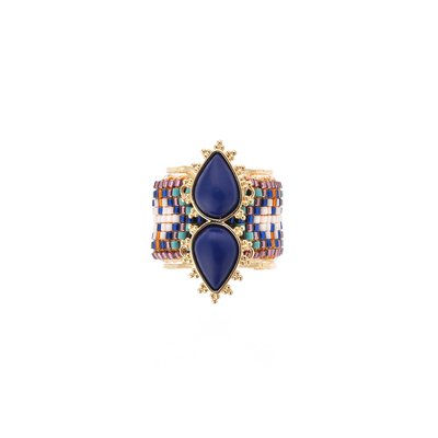 Bague réglable avec cabochon central et perles tissées VIVA HIPANEMA