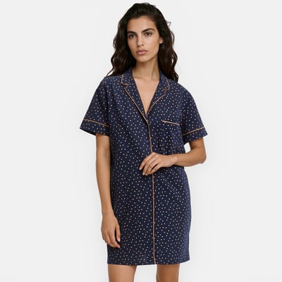 Chemise de nuit forme liquette, imprimée pois, en jersey pur coton ANNE WEYBURN
