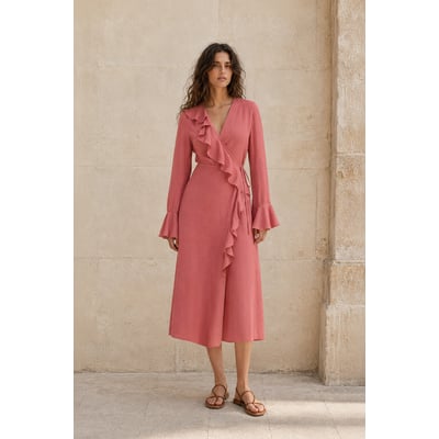 Robe midi portefeuille  uni ROSAE LA PETITE ETOILE
