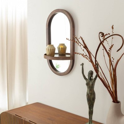 Miroir ovale avec étagère en bois de manguier  MARLEY MADE IN MEUBLES 