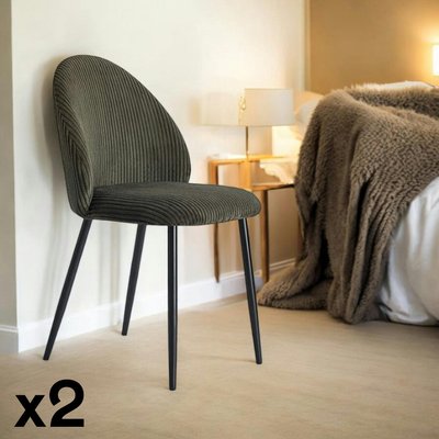 Chaise en tissu côtelé vert (lot de 2) IENA PIER IMPORT