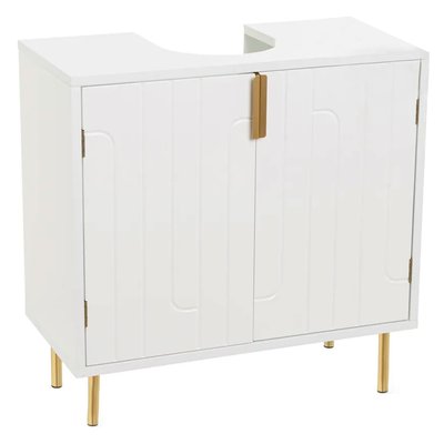 Meuble salle de bain sous lavabo en bois blanc et métal doré 60x30x60cm WADIGA
