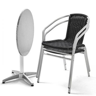 Table de jardin ronde en aluminium et 2 fauteuils, BRIXTON OVIALA