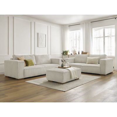 Canapé droit fixe 6 places en gros côtelé doux avec pouf, CHELSEA BOBOCHIC