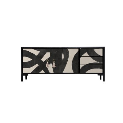 Meuble TV 2 portes 3 tiroirs JAN laqué MDF imprimé lignes abstraites REALLY NICE THINGS