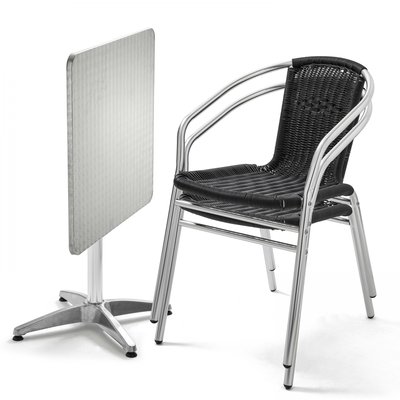 Table de terrasse rabattable carrée et 2 fauteuils aluminium et résine, BRIXTON OVIALA