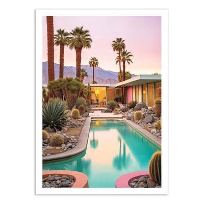 Affiche 50x70 cm - Palm Springs sunset pool - Philippe Hugonnard WALL EDITIONS