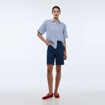 Chemise manches courtes unie en lin MONOPRIX