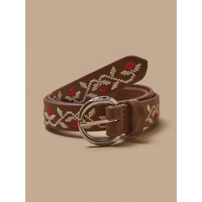 Ceinture brodée en cuir CYRILLUS