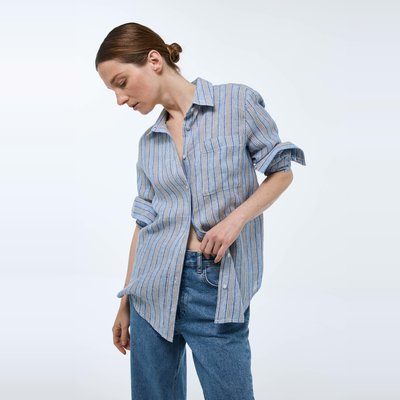 Chemise manches longues rayée en lin MONOPRIX