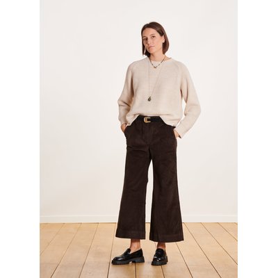 Pantalon marron large 7/8ème en velours côtelé LA FEE MARABOUTEE