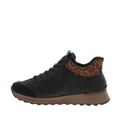 Baskets running noires avec semelle à talon compensé bas et lacets élastiqués RIEKER