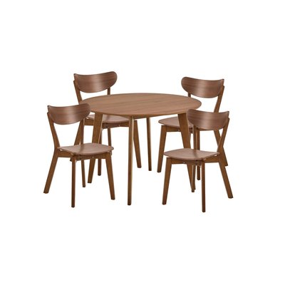 Table ronde en bois noyer D105 + 4 chaises noyer - LETA HELLIN, DEPUIS 1862