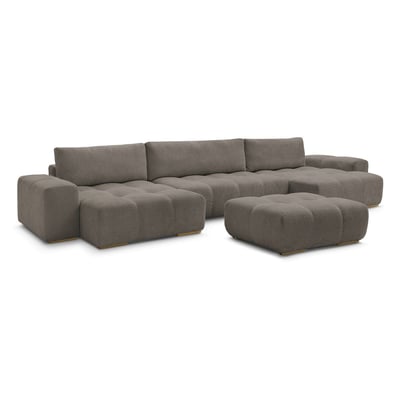 Canapé panoramique fixe 7 places en tissu bouclette avec pouf, ANAKIN BOBOCHIC