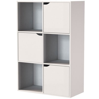 Étagère bibliothèque blanche basse 3 portes 3 étagères 59x29x90cm WADIGA