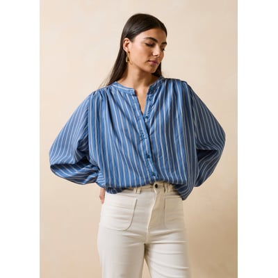 Chemise à rayures manches longues col mao LA FEE MARABOUTEE