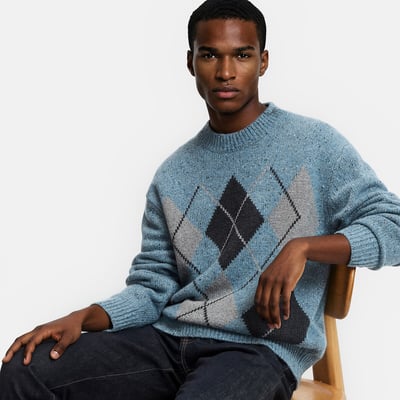 Diamond Jacquard Print Chunky Knit Crew Neck Jumper/Sweater LA REDOUTE COLLECTIONS