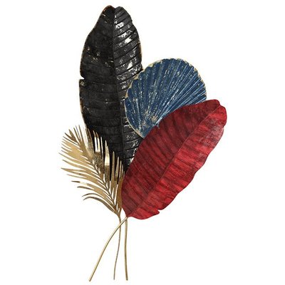 Décoration murale grandes feuilles (bleu, rouge, or et noir) PIER IMPORT