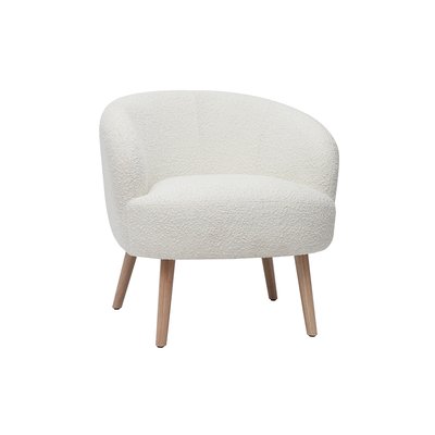 Fauteuil scandinave en tissu effet laine bouclée blanc cassé et bois clair MAGGIE MILIBOO