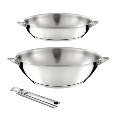 Lot 3 pièces - Wok 28 cm, Poêle 24 cm et Poignée amovible - ECLIPSE CUISINOX