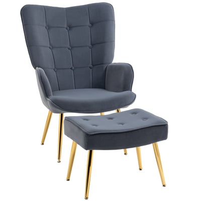 Fauteuil d'appoint avec repose-pieds Velours HOMCOM