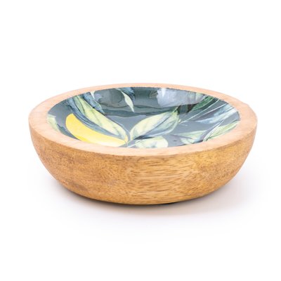 Small Lemons Green Round Dish in Mango Wood SO'HOME