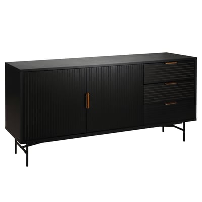 Buffet 2 portes et 3 tiroirs en mélaminé et acier 160 cm, GABIN OVIALA