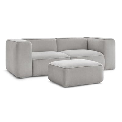 Canapé droit fixe 3 places en tissu texturé avec pouf, ZEPHYR BOBOCHIC