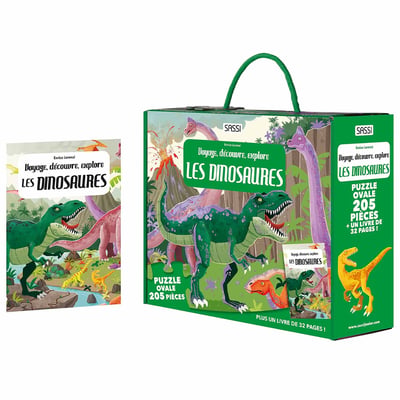 Puzzle & Livre - Voyagez, découvrez, explorez, Les dinosaures SASSI