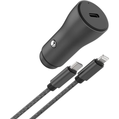 Chargeur allume cigare USB-C 30W + Câble lightning 1M Noir ADEQWAT