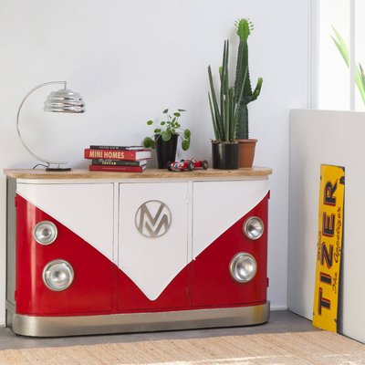 Buffet rouge avec plateau en bois de manguier  COMBI MADE IN MEUBLES 