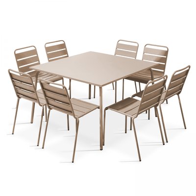 Salon de jardin table carrée et 8 chaises en métal, PALAVAS OVIALA