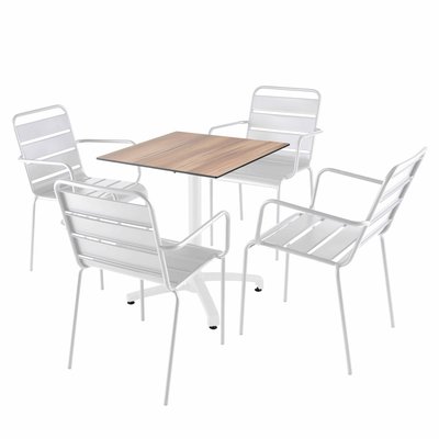 Table en HPL inclinable pied blanc et 2 chaises en métal, OPERA OVIALA