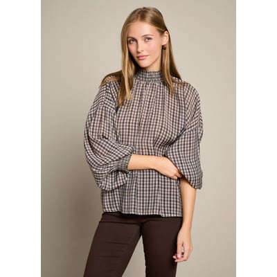 Blouse à carreaux col smocké LOLALIZA