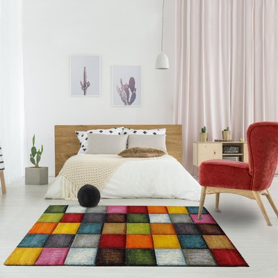 Tapis salon et chambre tissé motif damier BELO 31 UN AMOUR DE TAPIS