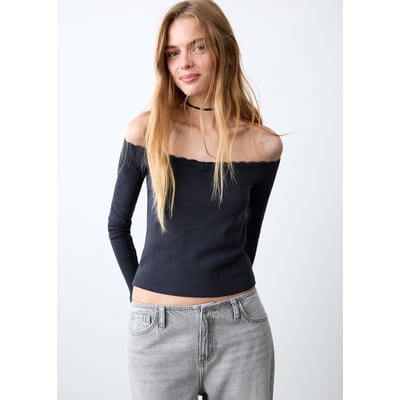 Haut Dentelle Mango Avec Strass Noir - Taille L - Modèle ZC415 - Occasion Très Bon état