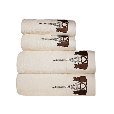 Ensemble de bain brodé 4 pièces PARIS MON CHAMOUR (2 draps de bain + 2 serviettes de toilette) SENSEI MAISON