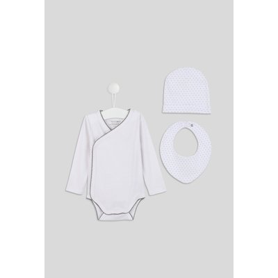 Set avec body, bonnet, et fichu en coton BIO, certifié OEKO-TEX BOUT'CHOU